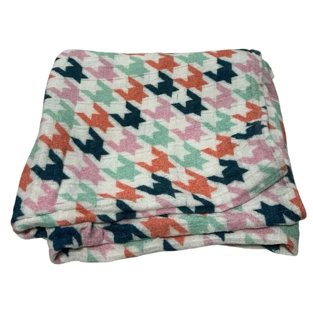 Tula Houndstooth Muslin Bamboo Baby Blanket Orange Pink Navy Blue Mint Green